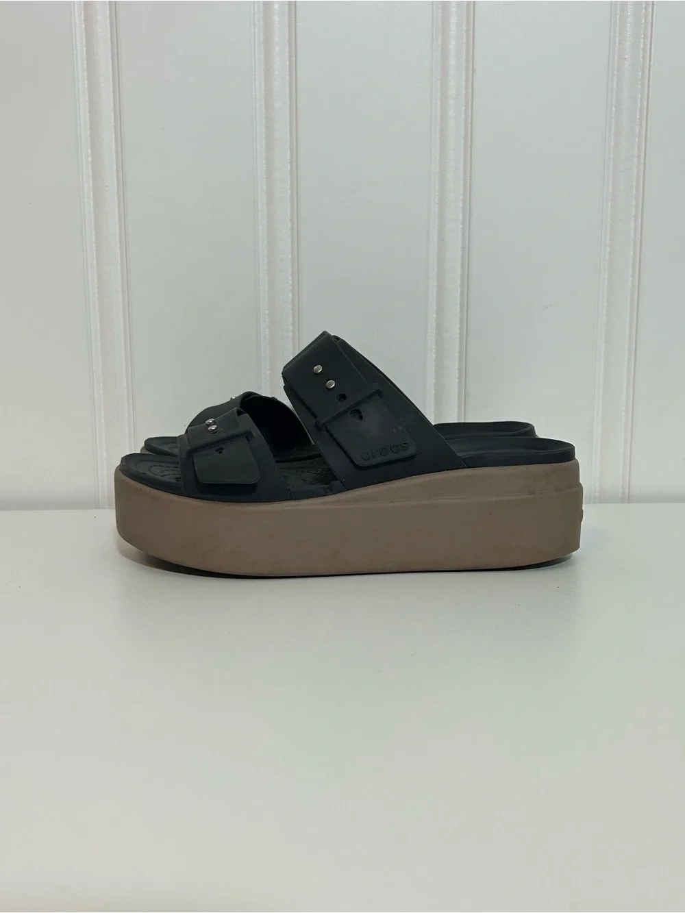 Crocs Brooklyn Women’s Black Platform Slide Sandals brown